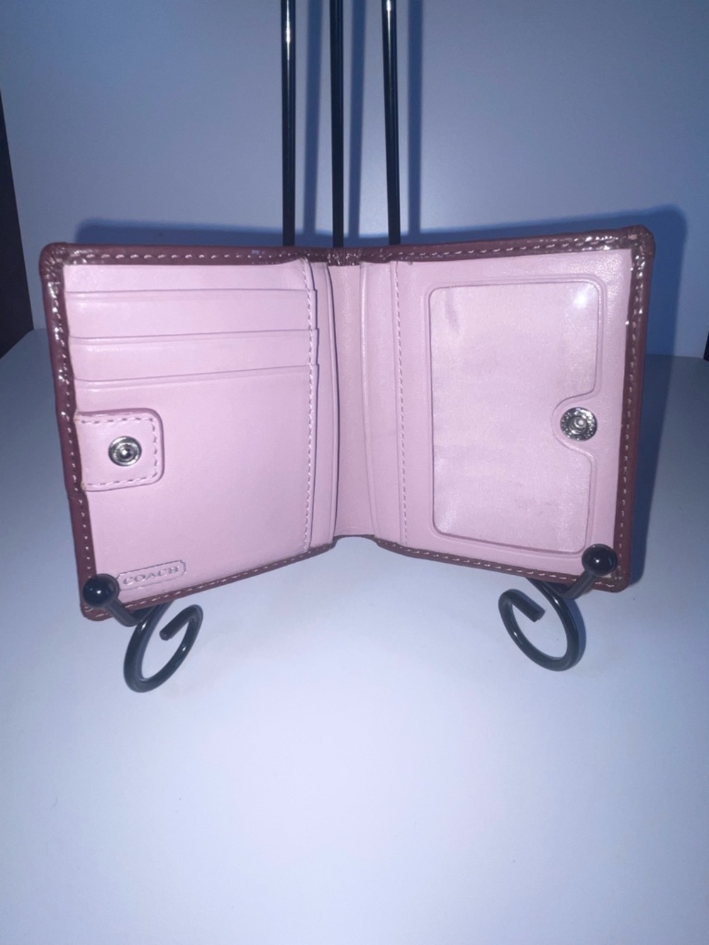 Coach Quilted Small Wallet in Plum with Brown Trim - Picture 7 of 10